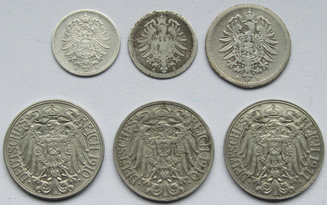  Kaiserreich: Lot aus sechs Kleinmünzen   