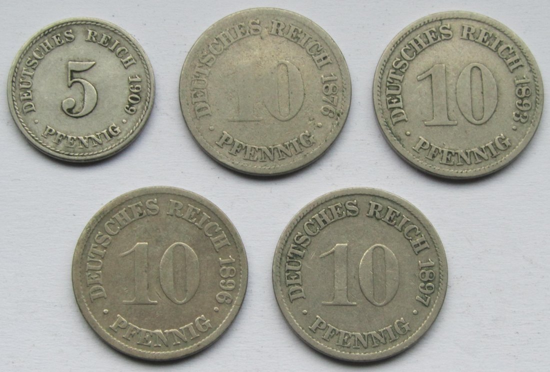  Kaiserreich: Lot aus fünf seltenen Jahrgängen Pfennige   