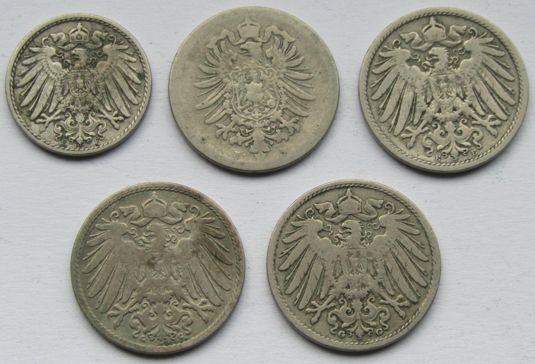  Kaiserreich: Lot aus fünf seltenen Jahrgängen Pfennige   