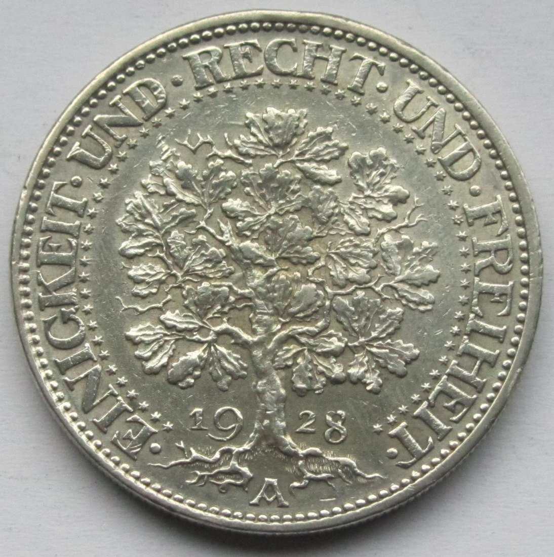  Weimarer Republik: 5 Mark Eichbaum (Jaeger 331), 1928 A   