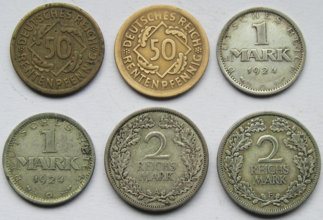  Weimarer Republik: Lot aus sechs Kleinmünzen   