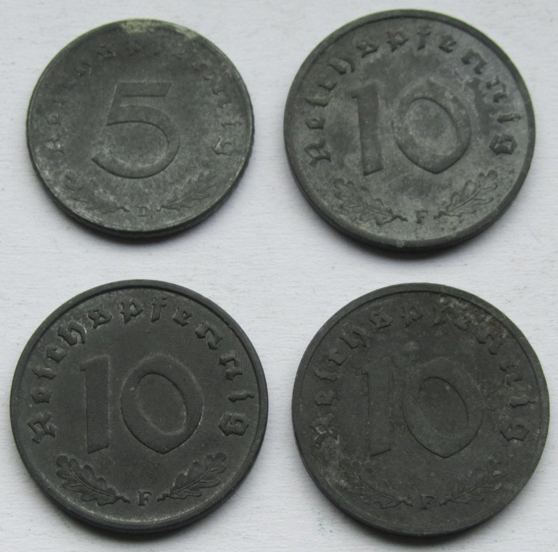  Alliierte Besatzung: Vier verschiedene Jahrgänge Pfennige   