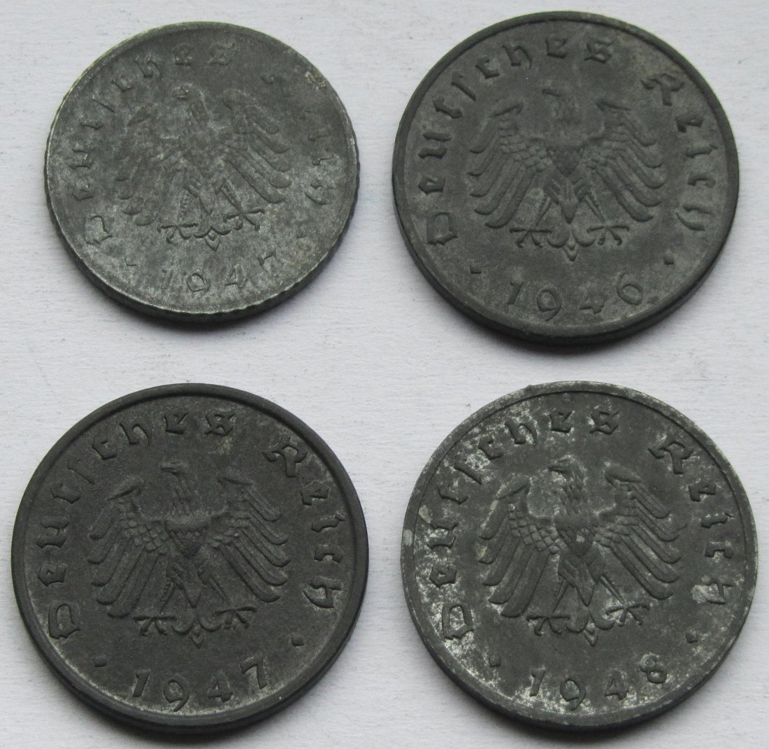  Alliierte Besatzung: Vier verschiedene Jahrgänge Pfennige   