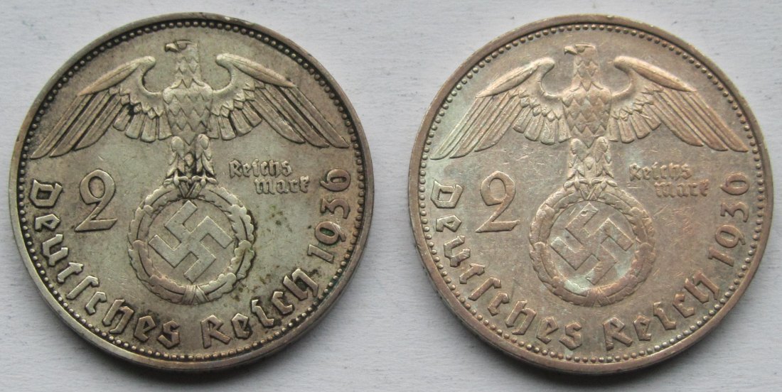  Deutsches Reich: 2 Mark Hindenburg 1936 D + G   