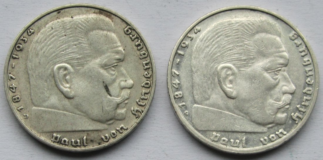  Deutsches Reich: 2 Mark Hindenburg 1936 D + G   