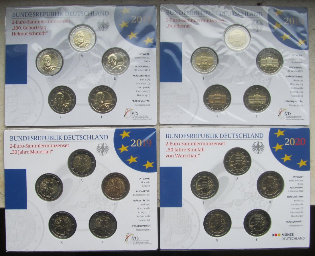  Deutschland: 4 x 2-Euro-Blister in Stempelglanz   