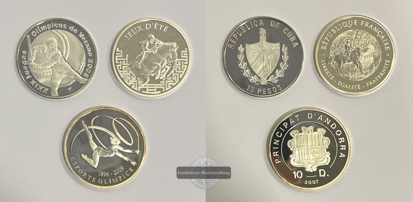  Kuba & Frankreich & Andorra 3'er-Set 2007-2008 Olmypische Spiele FM-Frankfurt Feinsilber:80,4g   