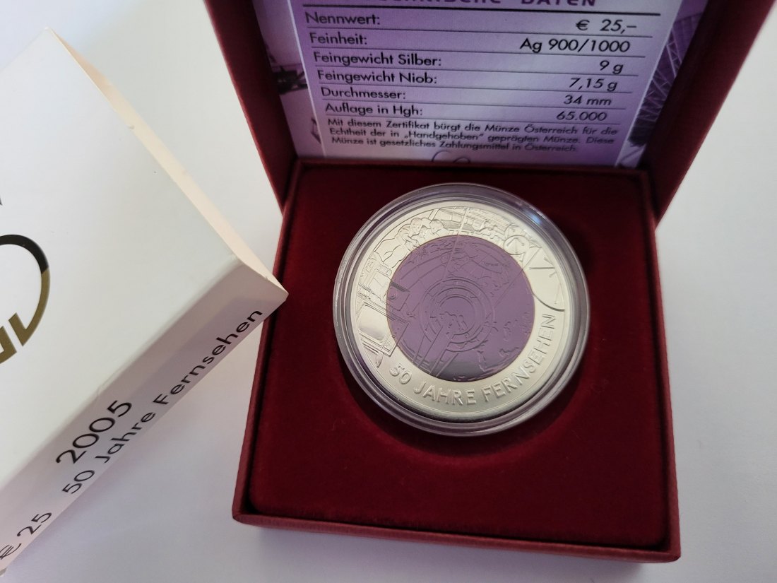  25 Euro 2005 Niob 50 Jahre Fernsehen Silber 900 Ag Österreich Spittalgold9800 (5374   