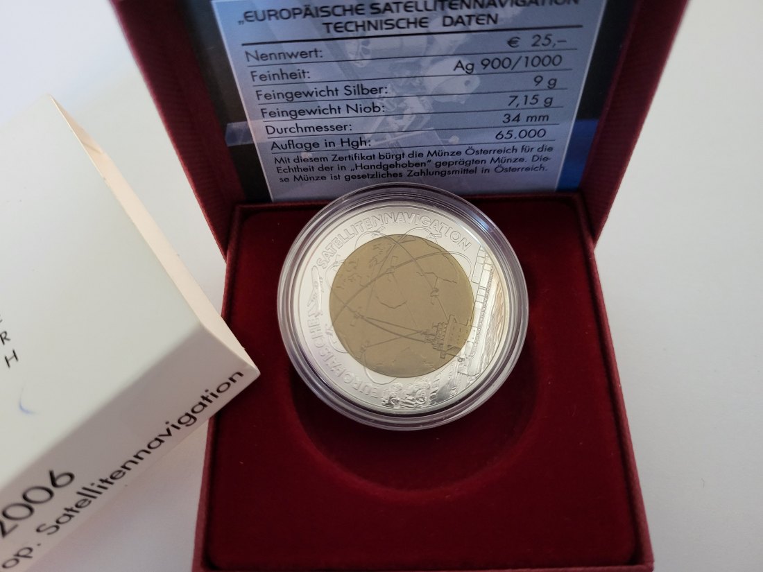  25 Euro 2006 Niob Europ. Satellitennavigation Silber 900 Ag Österreich Spittalgold9800 (5374   