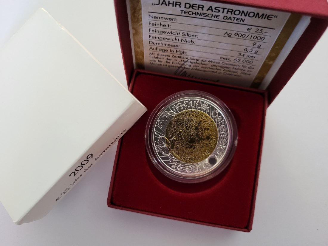  25 Euro 2009 Niob Jahr der Astronomie Silber 900 Ag Österreich Spittalgold9800 (5374   