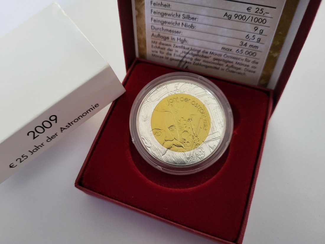  25 Euro 2009 Niob Jahr der Astronomie Silber 900 Ag Österreich Spittalgold9800 (5374   
