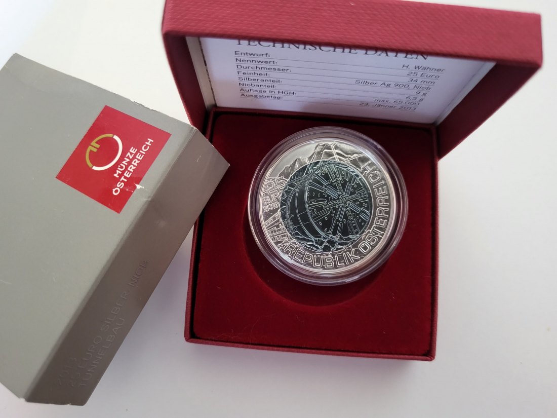  25 Euro 2013 Niob Tunnelbau Silber 900 Ag Österreich Spittalgold9800 (5374   
