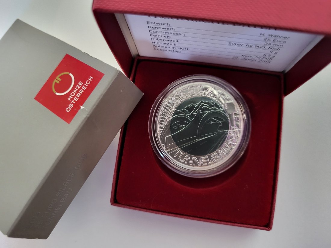  25 Euro 2013 Niob Tunnelbau Silber 900 Ag Österreich Spittalgold9800 (5374   