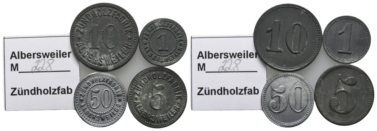  Bayern, Albersweiler, Zündholzfabrik, Menzel 228 (4 Münzen)   