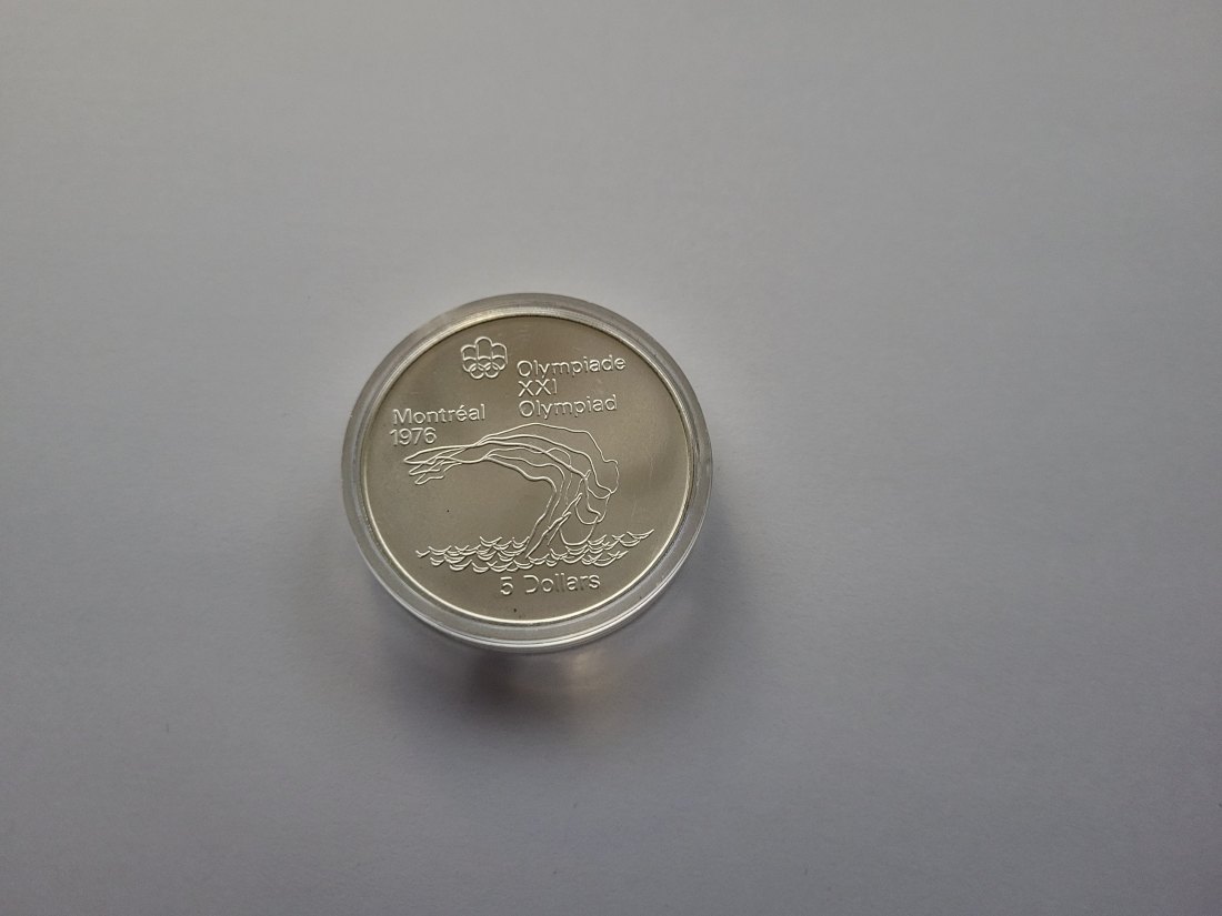  5 Dollar 1976 Montreal Olympia Wasserspringer 925/24,3g silber Canada Kanada Spittalgold9800 (4674)   