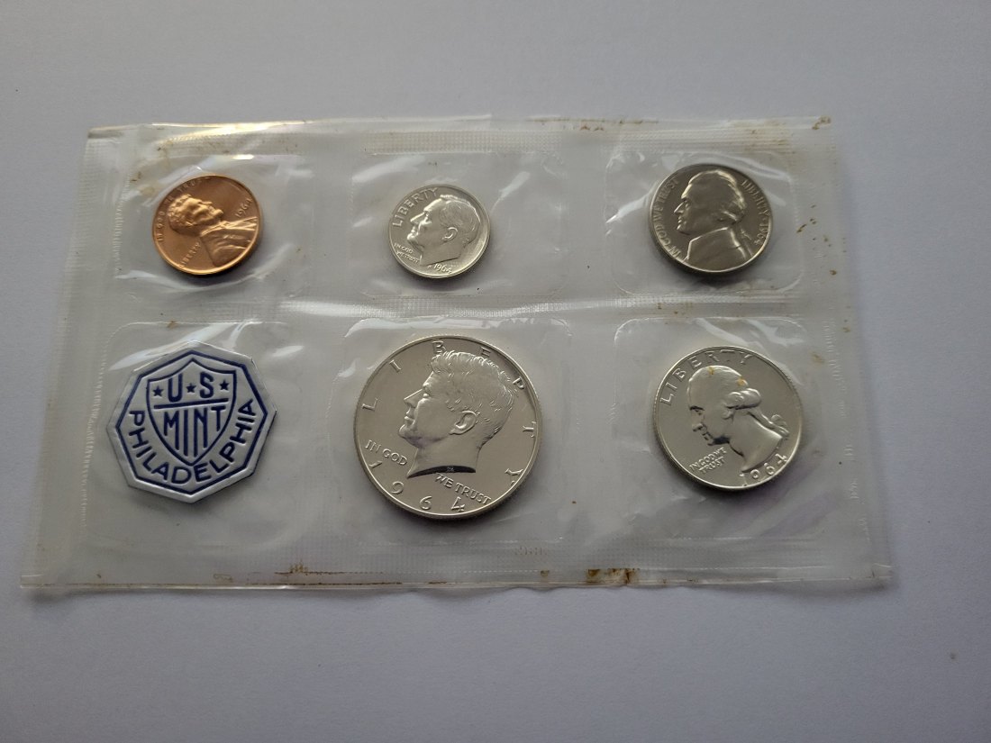  KMS Kursmünzensatz 1964 1/2 Dollar Dime Kennedy Silber USA Spittalgold9800 (00   