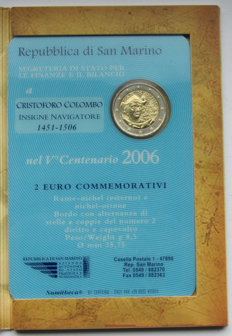  San Marino: 2 Euro Kolumbus 2006   