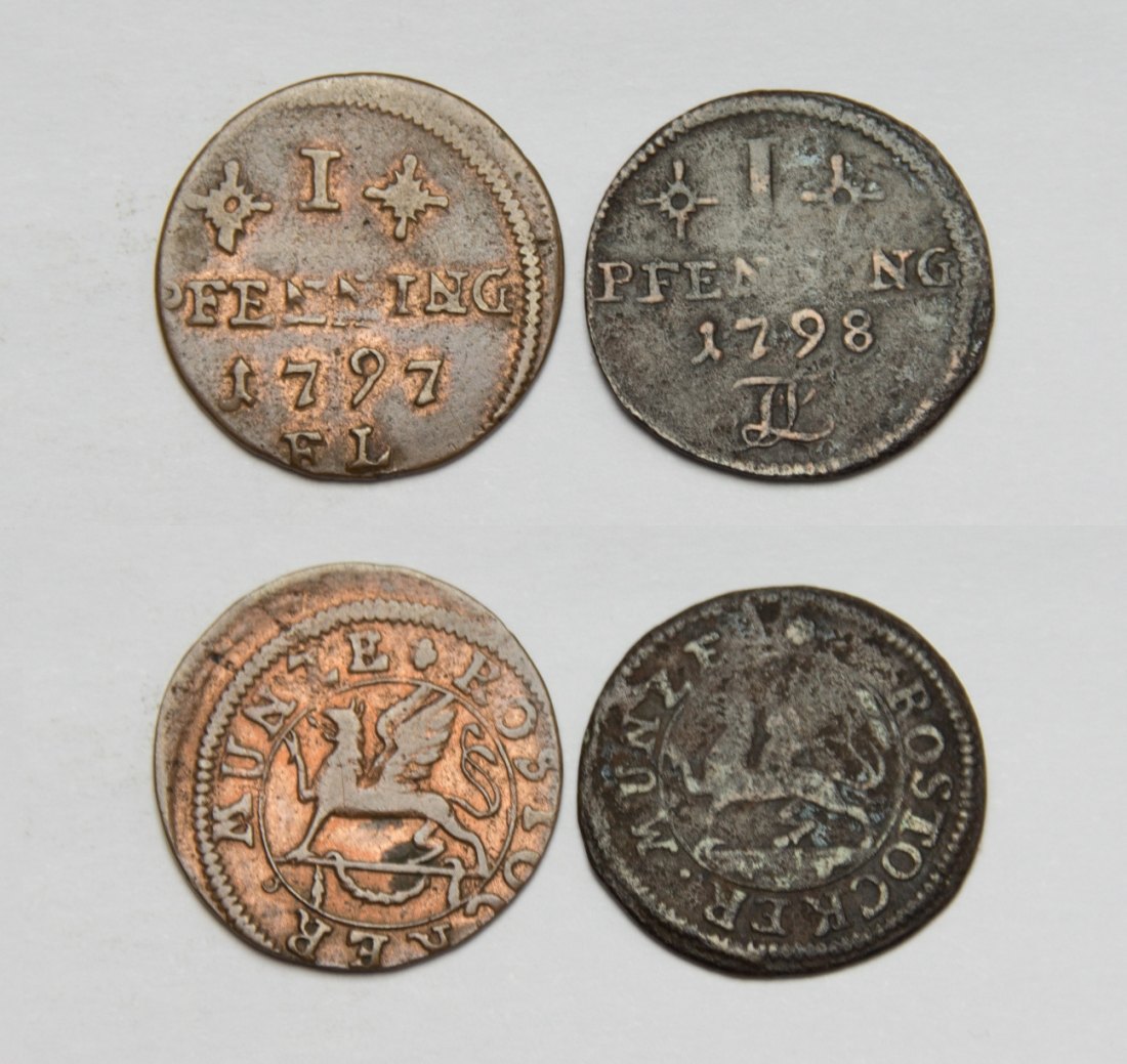  Mecklenburg-Rostock, Stadt Cu Pfennig 1797 u. 1798   