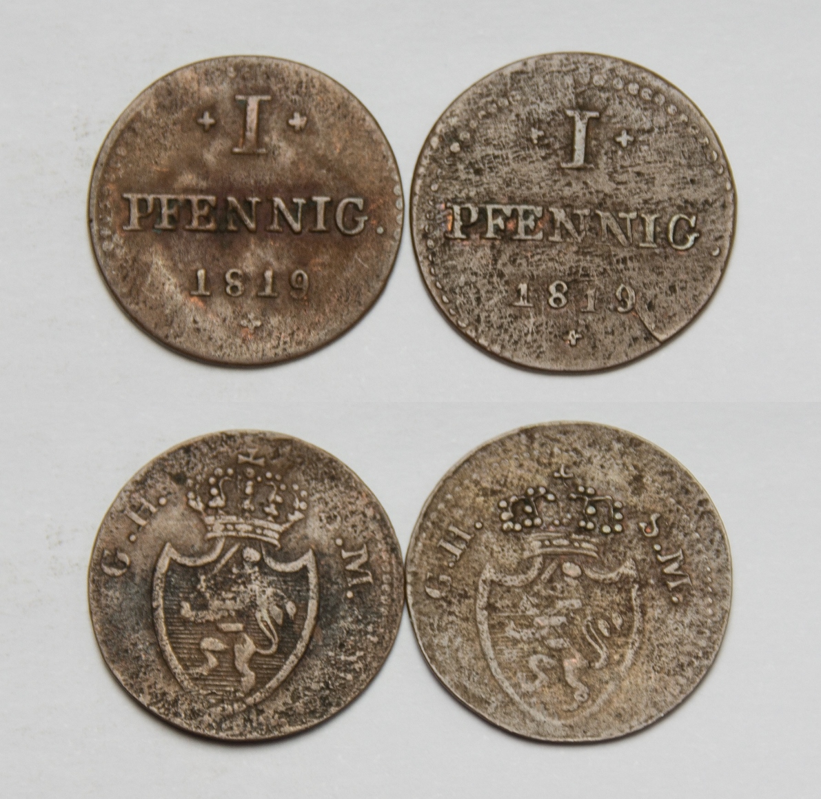  Hessen-Darmstadt 1 Pfennig 1819 Ludwig I. 1806-1830 s-ss 2 Münzen   