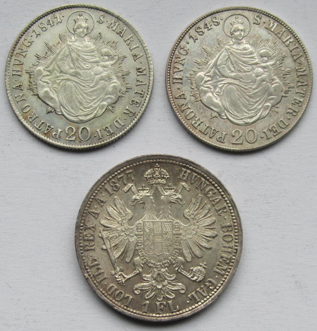  Österreich/Ungarn: 20 Kreuzer 1841 + 1848 + 1 Florin 1877   