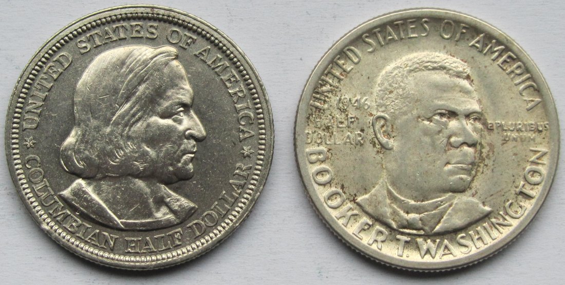  USA Vereinigte Staaten: 2 x 1/2 Dollar Silber (1893 + 1946), zusammen 22,5 g Feinsilber   