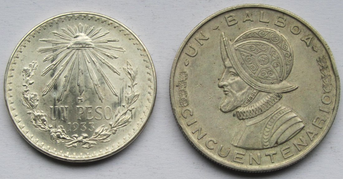  Mexiko/Panama: Lot aus zwei Silbermünzen, zusammen 36 g Feinsilber   