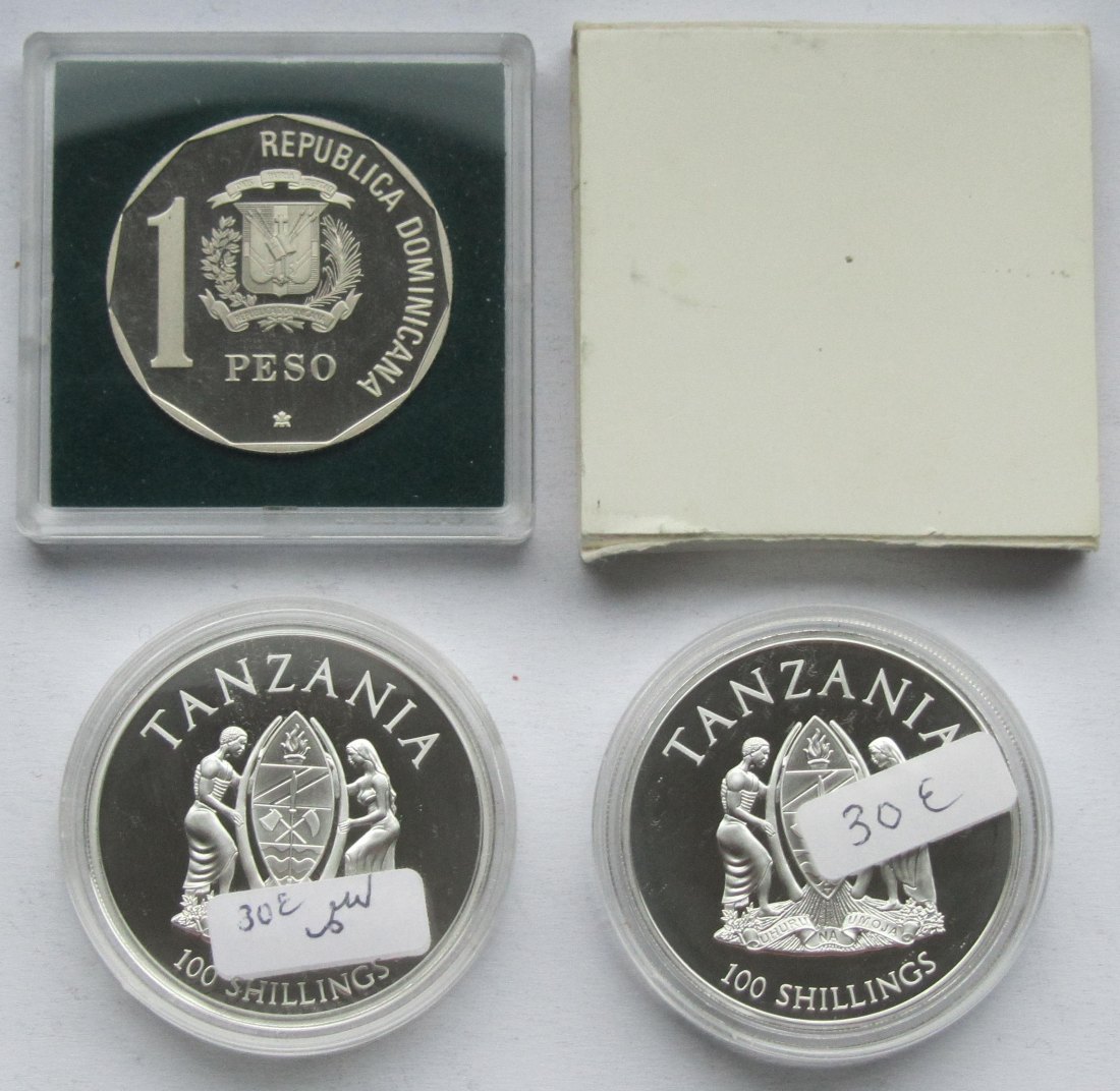  Dominikanische Republik/Tansania: Lot aus drei Gedenkmünzen   