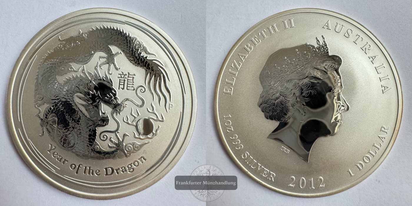  Australien 1 Dollar 2012 Year of the Dragon FM-Frankfurt KM#1664 Feinsilber: 31,1g   