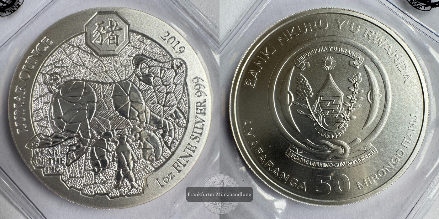  Ruanda 50 Francs (Year of the Pig) 2019 FM-Frankfurt KM#183 Feinsilber: 31,1g   