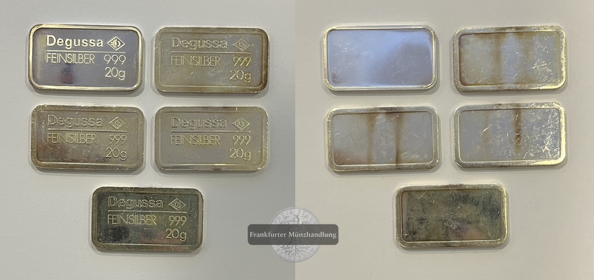  Deutschland Silberbarren Degussa 20g x 5 Stück  FM-Frankfurt Feinsilber: 100g   