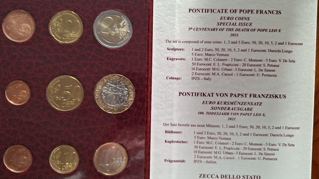  Vatikan 8,88 Euro KMS 2021 incl. 5 Euro zum 500. Todesjahr von Papst Leo X.   