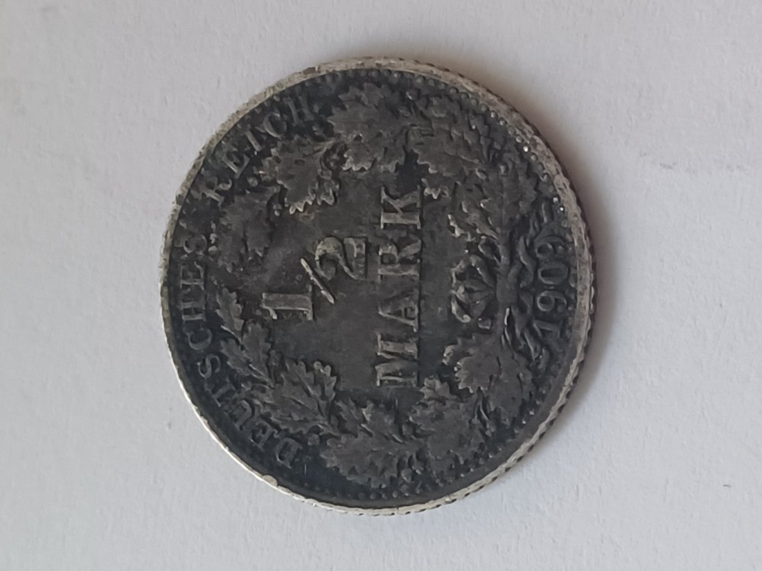  Silbermünze Kaiserreich 1/2 Mark 1909 F Patina   