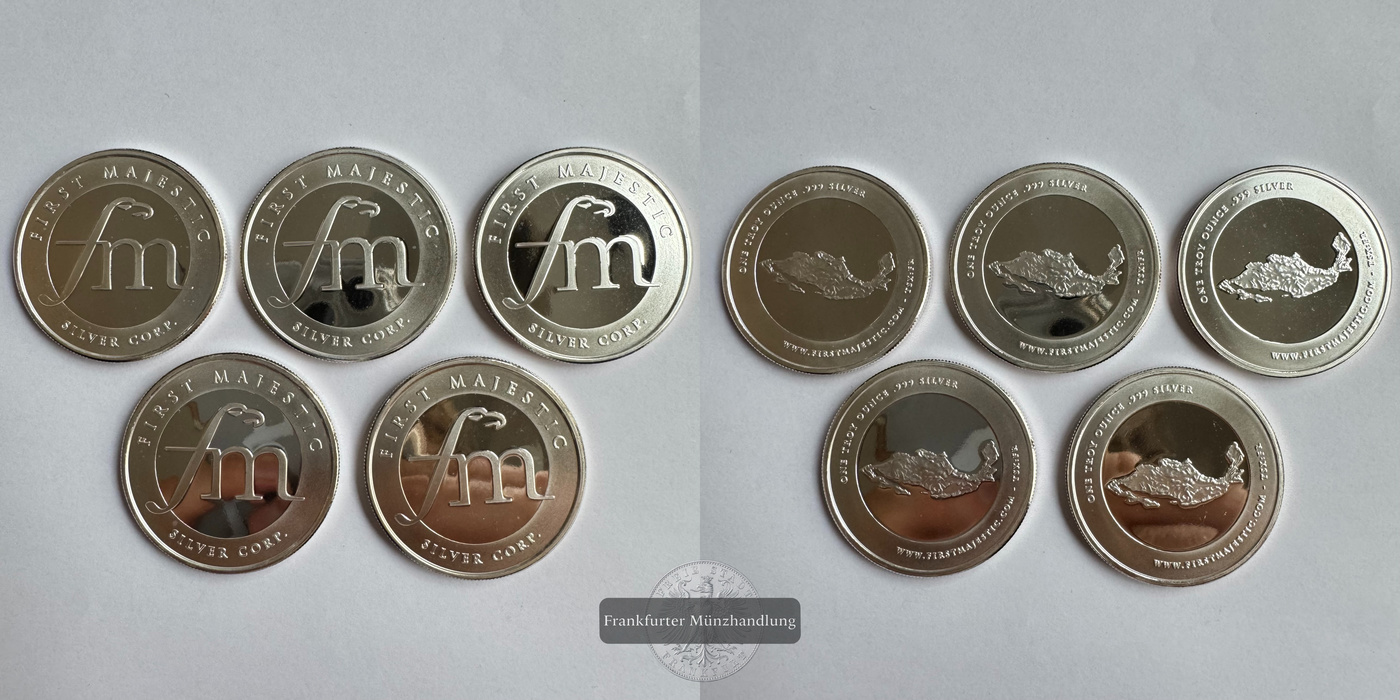  Kanada / 5x 1 oz First Majestic Medaille (Landkarte) FM-Frankfurt Feinsilber: 155,5g   