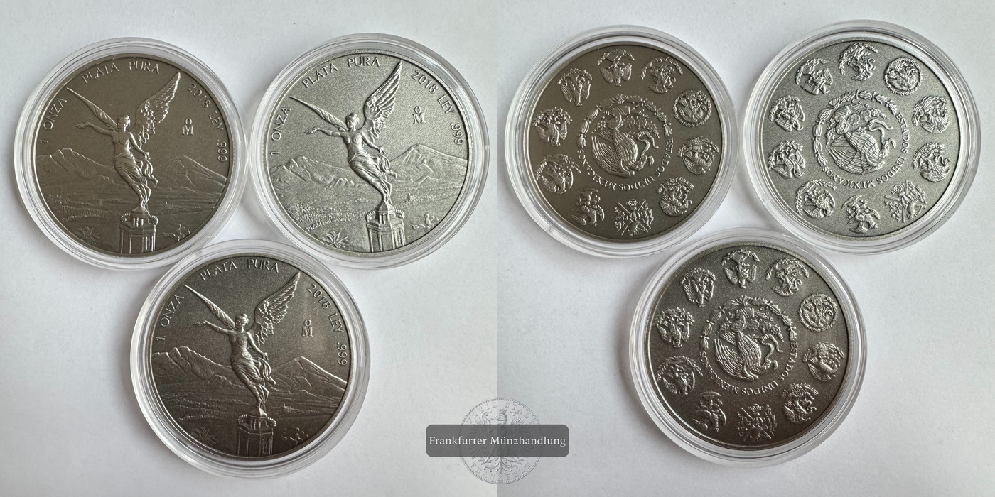  Mexico / 3x 1 Onza Libertad Plata Pura 2018 Antiqued Finish FM-Frankfurt KM#639 Feinsilber: 93,3g   