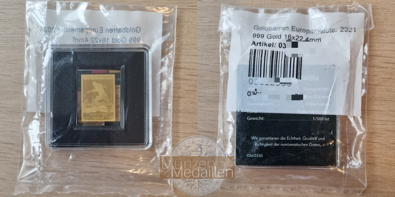  Deutschland Europameister 0.999er Goldbarren MM-Frankfurt Feingold: 1/500oz   