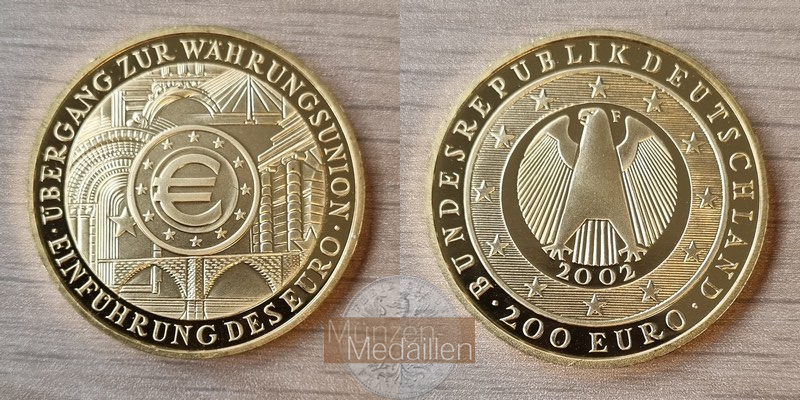 Deutschland. 200 Euro MM-Frankfurt Feingold: 31,1g Einführung des Euro 2002 F