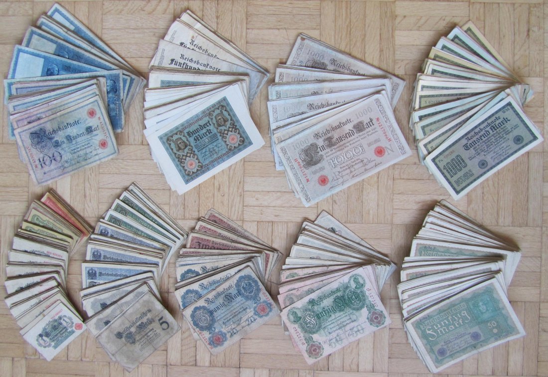  Deutsches Reich: Großes Lot Banknoten 1-1000 Mark vor 1924   