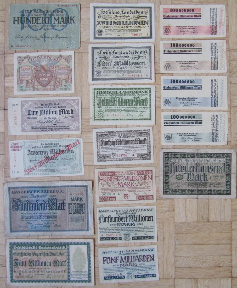  Deutsches Reich: Lot aus 18 verschiedenen Länder-Banknoten   