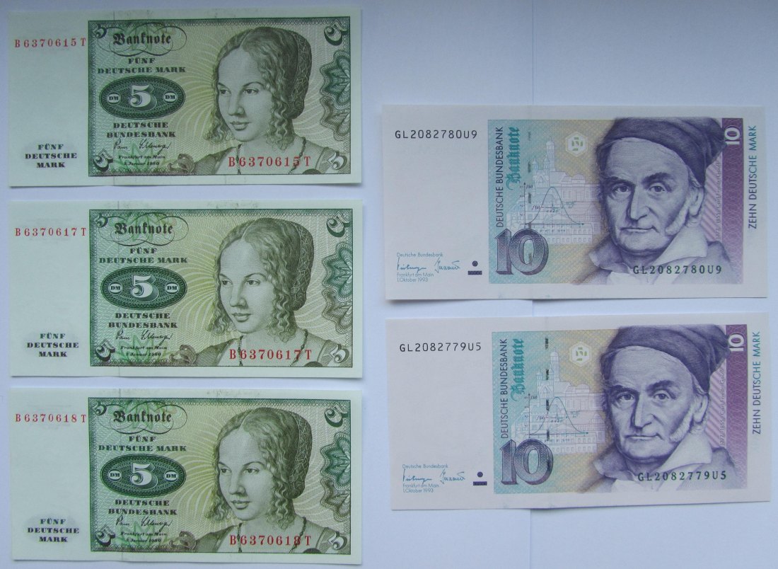  Deutschland: Kleines Lot kassenfrische DM-Banknoten   