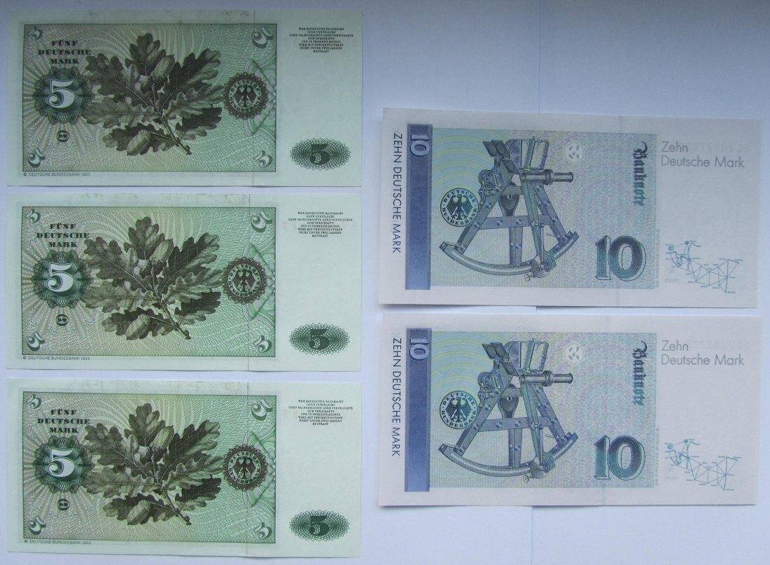  Deutschland: Kleines Lot kassenfrische DM-Banknoten   