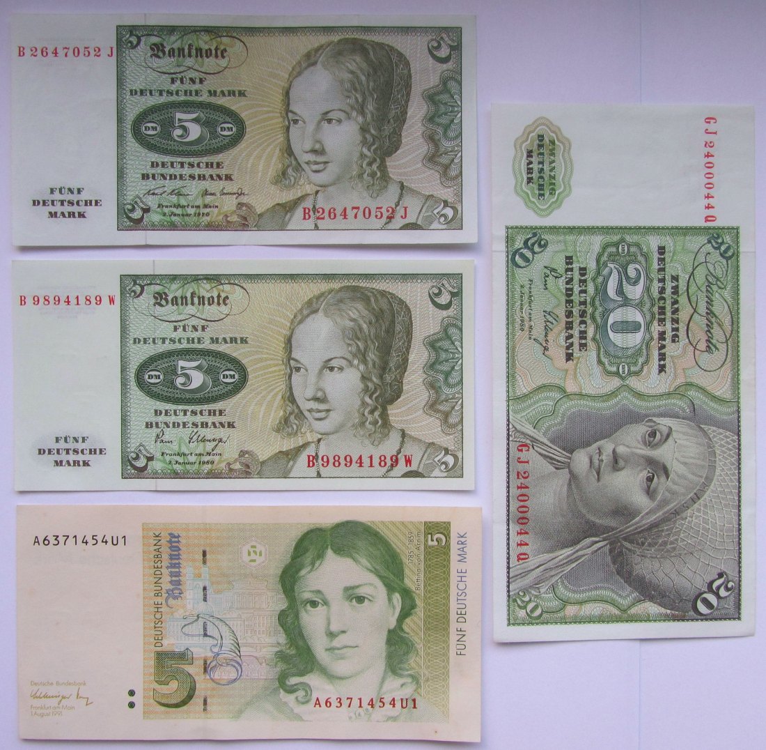  Deutschland: Kleines Lot kassenfrische DM-Banknoten   