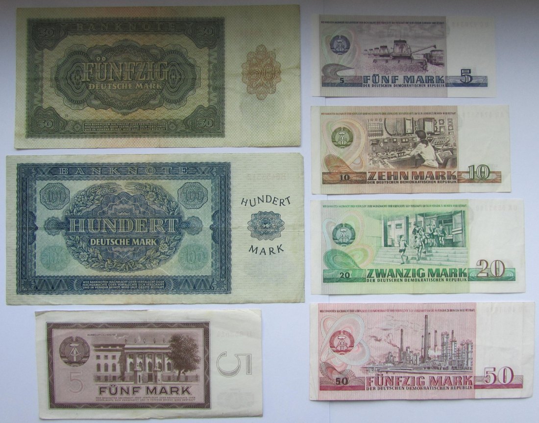  DDR: Lot aus sieben verschiedenen Banknoten   