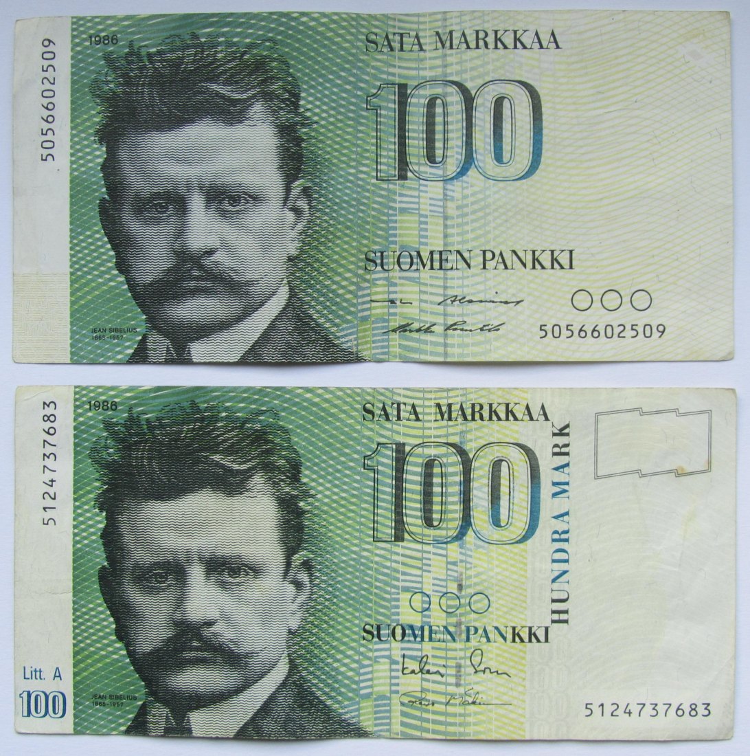  Finnland: 2 x 100 Markkaa 1986   