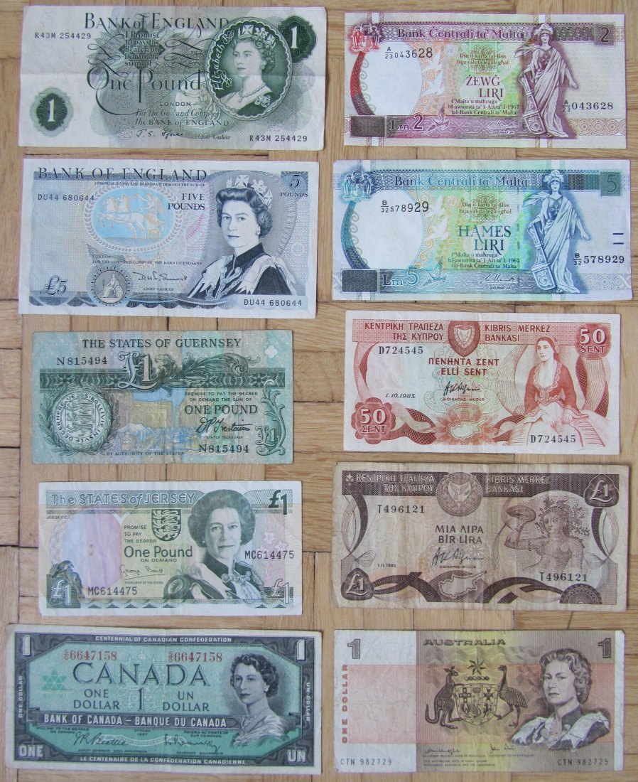  Vereinigtes Königreich/Commonwealth: Lot aus zehn verschiedenen Banknoten   
