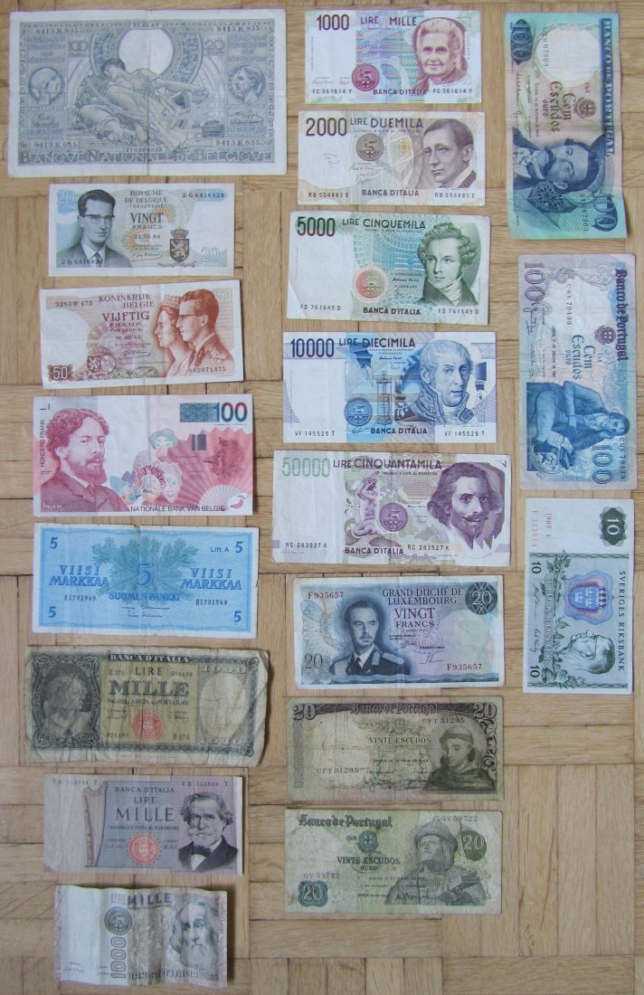  Westeuropa: Lot aus 19 verschiedenen Banknoten   