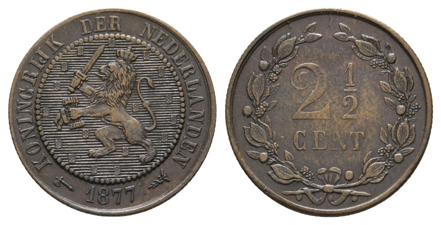  Ausland; Niederlande; 2 1/2 cent 1877   