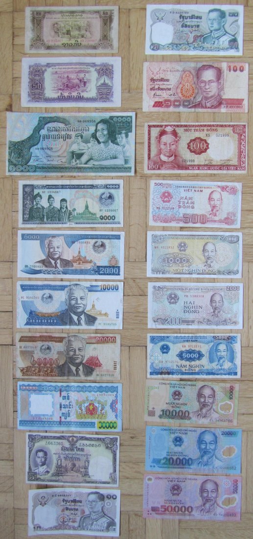  Südostasien (Festland): Lot aus 20 verschiedenen Banknoten   