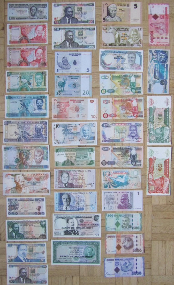  Afrika: Lot aus 39 verschiedenen Banknoten, alle kassenfrisch   