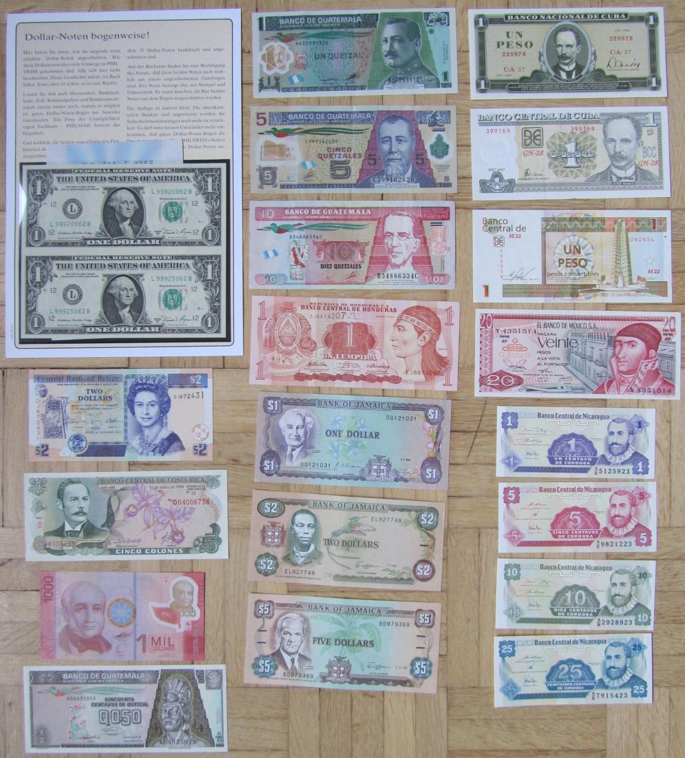  Nordamerika: Lot aus 20 verschiedenen Banknoten, alle kassenfrisch   
