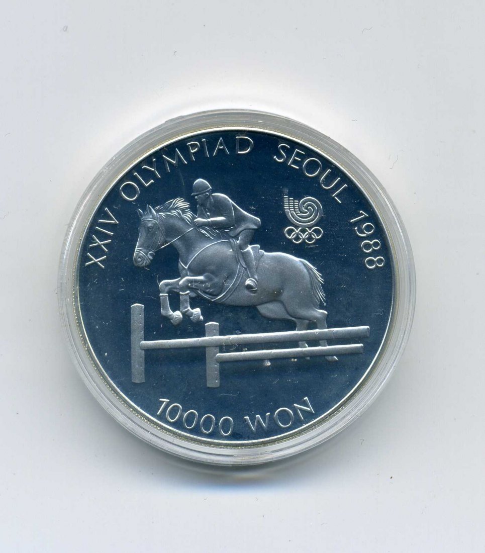  10000 Won 1988 PP Springreiter 1 Unze Feinsilber Original Kapsel   